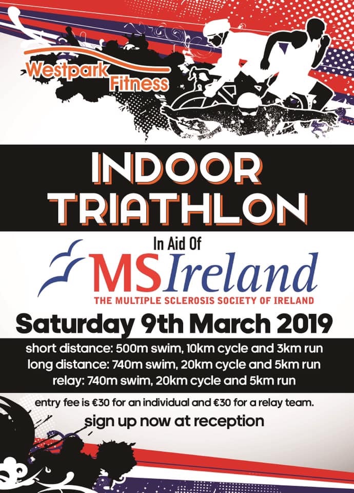 indoor triathlon for ms ireland at westpark fitness poster