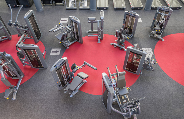 exercise equipment on gym floor